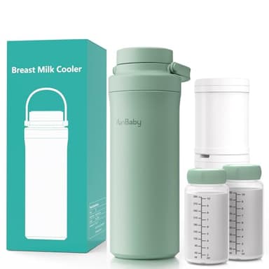 YunBaby 22oz Portable Breast Milk Cooler, Game-changer with 360° Total Cooling Gel Ice Pack for 30 Hours, Baby Travel Breastfeeding Essential Chiller with 2pcs Bottles for Breastmilk Storage(Green) - Image 1