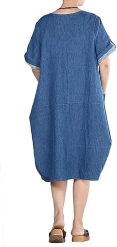 Minibee Women's Ruffle Oversize Casual Midi Dresses with Pockets (3XL, Denim Blue) - Image 3