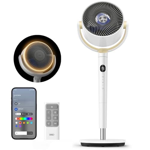 Dreo Smart Fan for Bedroom, 120° +120° Omni-Directional Oscillating Fans, 90ft Quiet Pedestal Fan with RGB Light, 9 Speeds, 6 Modes, 20dB, 8H Timer, Wi-Fi/Voice/Alexa, 37-42" Floor Fans with Remote - Image 1