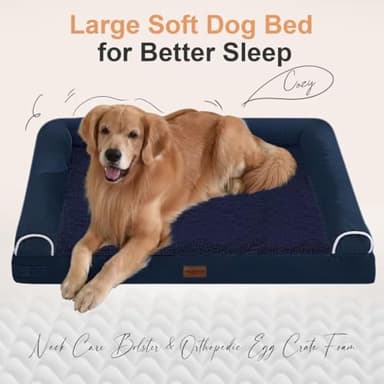 Large Dog Bed Orthopedic Washable: Beds Bolster XL Bed Large Big Dogs Memory Foam Couch Sofa Waterproof with Removable Cover - Navy Blue - Image 2