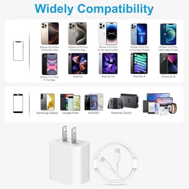 iPhone 17 16 15 Charger/10ft Type C to C Charging Cable Cord Long, USB C Fast Charging Block Plug for Apple iPhone 17 Pro Max/17 Air/16 Pro/15 Plus/AirPods/iPad/mini Plug Cube Birck Box Power Adapter - Image 7