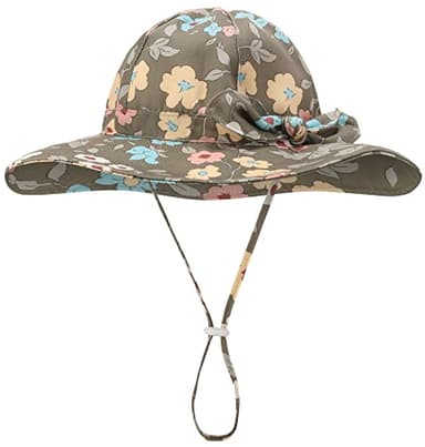 Baby Girl Sun Hat Summer Beach Hats with UPF 50+ Toddler Infant with Wide Brim Strap Outdoor Bucket Hat A-Brownflower 0-6 Months - Image 2