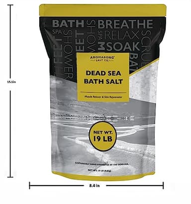 Aromasong Dead Sea Salt - Spa Bath Salt - 19 Lbs Fine Grain Bulk - 100% Pure - Better Absorbing Than Epsom Salt - Soak for Women & Men for Skin Issues and to Relax Tired Muscles - Resealable Pack. - Image 8
