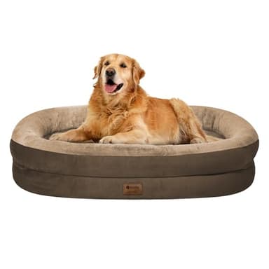 Orthopedic Waterproof Large Dog Bed: Memory Foam Washable Dog Bed with Bolsters - XL Removable Orthopedic Pet Cover for Medium Large Sized Pet - Non-Slip Bottom - Coffee - Image 1
