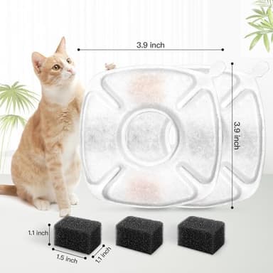 8 Pcs Cat Fountain Replacement Filters 4 Pack Cat Water Fountain Replacement Filters with 4 Pack Pre-Filter Sponges, Pet Fountain Filter Fit for 95oz/2.8L Automatic Pet Fountain Cat Water Fountain - Image 2