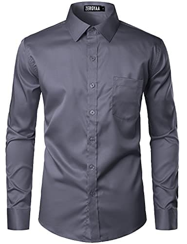 ZEROYAA Men's Urban Stylish Casual Business Slim Fit Long Sleeve Button Up Dress Shirt with Pocket ZLCL29 Charcoal Gray XXX-Large - Image 4
