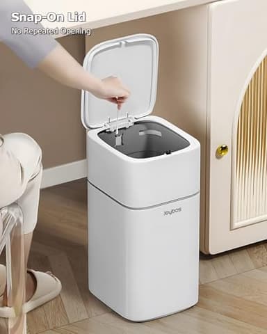 O-MART Bathroom Trash Can with Lid, 1.9 Gallon Small Garbage Can with Press Top Lid, Plastic Wastebasket for Toilet, Office, Bedroom, Living Room, Kitchen, White, 10 Rolls of Bags Included - Image 6