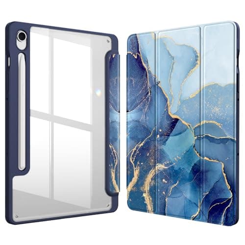 Fintie Hybrid Slim Case for Samsung Galaxy Tab S10 Lite/ S10 FE/ S9 FE 10.9 Inch/Tab S9 11 Inch with S Pen Holder, Shockproof Cover with Clear Transparent Back Shell, Auto Wake/Sleep, Ocean Marble - Image 1