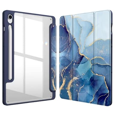 Fintie Hybrid Slim Case for Samsung Galaxy Tab S10 Lite/ S10 FE/ S9 FE 10.9 Inch/Tab S9 11 Inch with S Pen Holder, Shockproof Cover with Clear Transparent Back Shell, Auto Wake/Sleep, Ocean Marble - Image 1