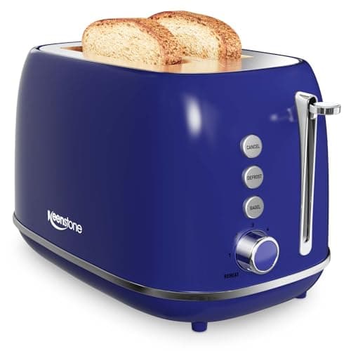 Keenstone Retro 2-Slice Stainless Steel Toaster - Bagel, Cancel, Defrost Functions, Extra Wide Slots, High Lift Lever, 6 Shade Settings, Removable Crumb Tray, Dark Blue - Image 1
