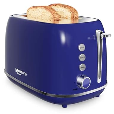 Keenstone Retro 2-Slice Stainless Steel Toaster - Bagel, Cancel, Defrost Functions, Extra Wide Slots, High Lift Lever, 6 Shade Settings, Removable Crumb Tray, Dark Blue - Image 1