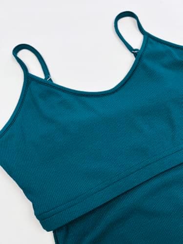 iGENJUN Tank Tops for Women 2025 Built in Shelf Bra Spaghetti Strap Adjustable Workout Yoga Basic Summer Camisole U Neck Slim Fit Ribbed Sleeveless,S,Teal - Image 5