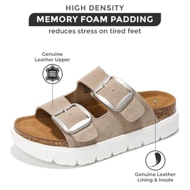 Project Cloud Genuine Leather Platform Sandals Women Footwear - Wedge Chunky Sandals Womens sandals with Memory Foam Insole and Cork Footbed (GREECECHUNKY, BEIGESU, 9) - Image 2