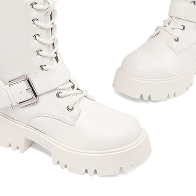 DREAM PAIRS Women's Combat Riding Platform Knee High Boots, Lace Up Fall Lug Sole Gothic Motorcycle Boots with Inside Zipper,Size 7,White,SDKB2304W - Image 5