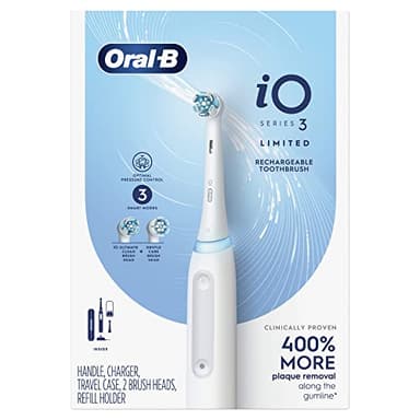 Oral-B iO Deep Clean Rechargeable Electric Powered Toothbrush, White with iO Series 3 Limited, 2 Brush Heads and Travel Case - Pressure Sensor to Protect Gums - 3 Cleaning Settings - 2 Minute Timer - Image 8