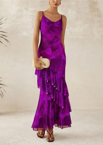 PRETTYGARDEN Maxi Dresses for Women 2025 Summer Tiered Floral Beach Sundress Spaghetti Strap Wedding Guest Long Dress (Print Purple,X-Small) - Image 7