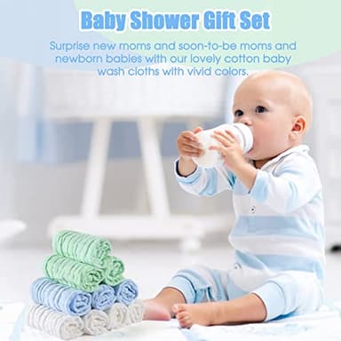 MUKIN Muslin Washcloths - Soft Face Cloths for Newborn, Absorbent Bath Face Towels, Wipes, Burp Cloths, Baby Registry as Shower. Pack of 10 (Green,Blue,White) - Image 5