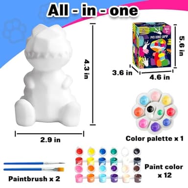 FUNZBO 4.3in Paint Your Own Dinosaur Lamp Kit - Halloweens Arts and Crafts Supplies Painting Kit for Kids Teens, DIY Night Light Dinosaur Toys for Boys Girls 3 4 5 6 7 8 9 10 11 12 13 Birthday Gifts - Image 2