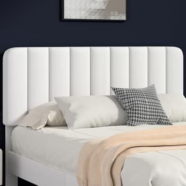 VECELO Full Size Bed Frame with Upholstered Headboard, Velvet Platform Bedframe Mattress Foundation, Strong Wood Slat Support, No Box Spring Needed,White - Image 3