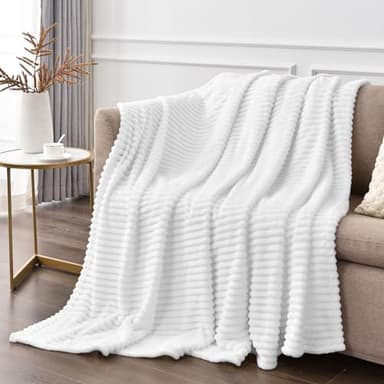 BEDELITE Fleece Throw Blanket for Couch – 3D Ribbed Jacquard Soft and Warm Decorative Fuzzy Blanket – Cozy, Fluffy, Plush Lightweight White Throw Blankets for Bed, Sofa, 50x60 inches - Image 5