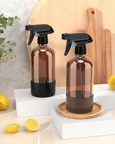 Bontip Glass Spray Bottle with Silicone Sleeve Protection, Amber Glass Spray Bottle Set for Window Cleaner Aromatherapy Facial Hydration Watering Flowers Hair Care 2 Pack/16 oz (Black & Brown) - Image 6