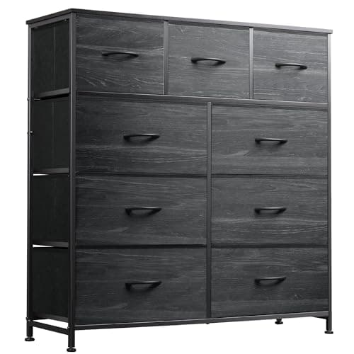 WLIVE 9-Drawer Dresser, Fabric Storage Tower for Bedroom, Entryway, Closet, Tall Chest Organizer Unit with Fabric Bins, Steel Frame, Wood Top, Easy Pull Handle, Charcoal Black Wood Grain Print - Image 1