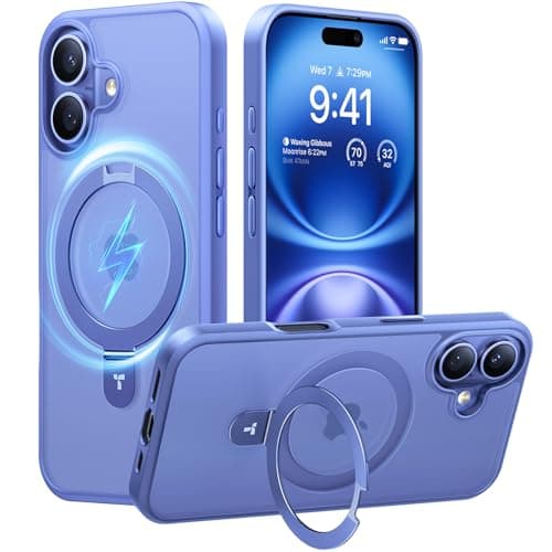 TORRAS Magnetic for iPhone 16 Case with Stand, Built-in Stand Compatible with MagSafe, 3X Military-Grade Protection, Translucent Slim Phone Case for iPhone 16 6.1'', Matte Blue - Image 1