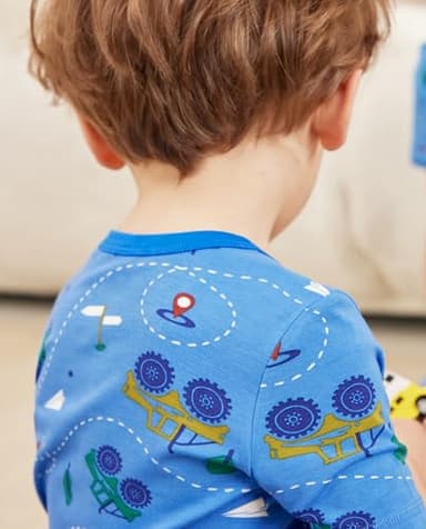 babee Reshinee Bamboo Viscose Toddler Car Pajamas Boys Girls Kids Cool Short Summer Pjs Pyjamas Set 5-6Y Blue Tractor 2pcs Sleepwear Jammies - Image 2