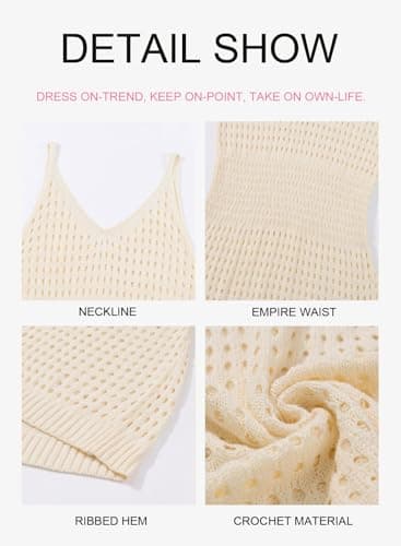 Dokotoo Women's Swimwear Cover Ups 2025 Summer Scoop Neck Sleeveless Bathing Suit Crochet Hollow Out Spaghetti Straps Cruise Resort Wear Outfits Beach Dresses for Women Apricot Small - Image 3