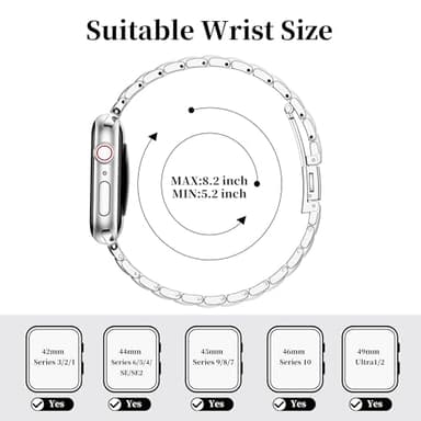 MioHHR Metal Bands Compatible with Apple Watch Band 49mm 46mm 45mm 44mm 42mm(Series 3/2/1),Narrow Stainless Steel Strap for Women iWatch Ultra3/2/1 Series 11 10 9 8 7 6 5 4 SE3/2/1,Silver/Rose Gold - Image 4