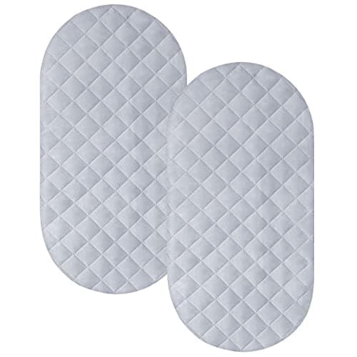 Bassinet Mattress Pad Cover Fit for Hourglass/Oval Bassinet Mattress, Waterproof Bassinet Mattress Protector Quilted Bassinet Sheets (32"x17") 2 Pack for Boys & Girls, Gray - Image 1