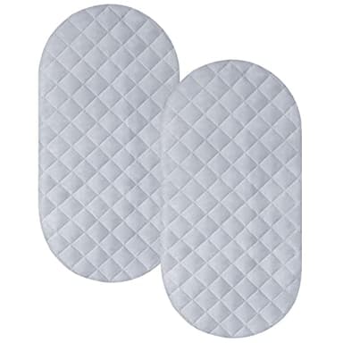 Bassinet Mattress Pad Cover Fit for Hourglass/Oval Bassinet Mattress, Waterproof Bassinet Mattress Protector Quilted Bassinet Sheets (32"x17") 2 Pack for Boys & Girls, Gray - Image 1