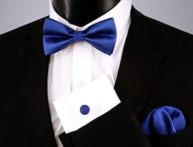 Alizeal Mens Solid Color Mini Squares Formal Banded Pre-tied Bow Ties, Pocket Square, Cufflinks Set Wedding Party Business-Royal Blue - Image 2