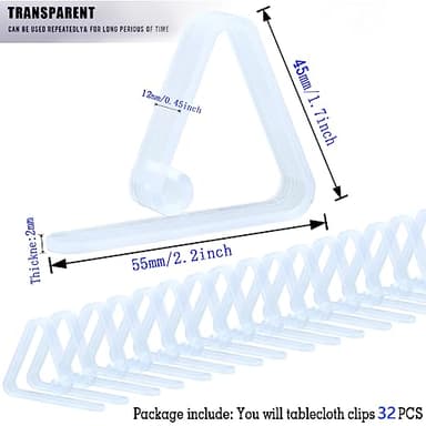 Kitnish 32 Pcs Tablecloth Clips,Clear Plastic Tablecloth Clips, Plastic Table Cloth Hold Down Clips Table Cloth Holder for Meeting Party Indoor Outdoor Events - Image 3