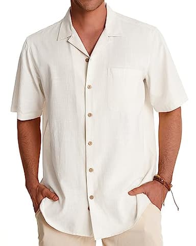 Alimens & Gentle Linen Shirts for Men Short Sleeve Button Down Shirts Cotton Summer Beach Cuban Shirts Vacation Hawaiian Shirts - Image 3