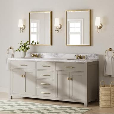 QueenFun Gold Bathroom Mirror, 24x32 Brushed Gold Bathroom Mirror Beveled Edge, Gold Framed Rectangle Bathroom Vanity Mirror, Anti-Rust Brushed Brass Metal Frame Wall Mirror Vertical/Horizontal - Image 6