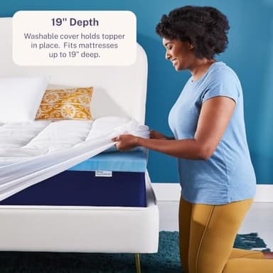 Sleep Innovations Dual Layer 4 Inch Memory Foam Mattress Topper, California King Size, Medium Support, 2 Inch Cooling Gel Memory Foam Plus 2 Inch Pillow Top Cover - Image 5