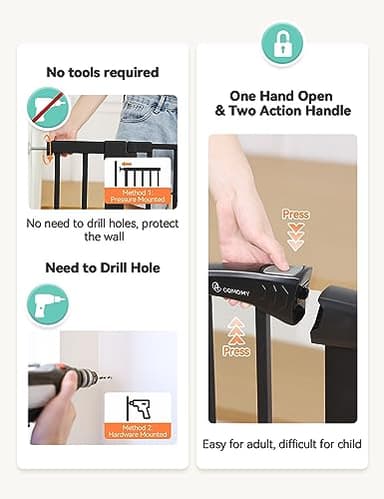 COMOMY 29.5-43.3" Safety Baby Gate Extra Wide, Auto Close Dog Gate for House Doorways Stairs, Pressure Mounted Easy Walk Through Pet Gate Child Gate, Includes 2.75" and 8.25" Extension, Black - Image 3