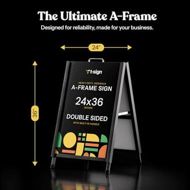 T-SIGN A-Frame Sign for Outdoors, Sidewalk Menu Board 24 X 36 Inch Folding Slide-in Board - Heavy Duty Portable Sandwich Board, Metal Double Sided 2 Corrugated Plastic Poster Boards for Restaurants - Image 7