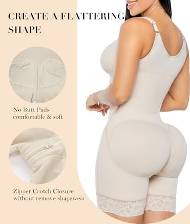 YIANNA Fajas Colombianas Moldeadoras Postpartum Full Shapewear for Women Tummy Control Body Shaper Butt Lifter Compression Garment with Zipper Crotch, YA7283-Beige-L - Image 5