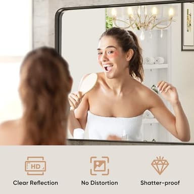 DUMOS Black Metal Framed Vanity Rounded Rectangle Bathroom Mirrors for Over Sink Wall, 30x22 Inch Matte Large Mirror, Modern Decorative for Restroom, Farmhouse, Horizontally or Vertically Hanging - Image 2