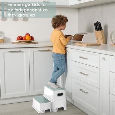 Victostar Toddler Step Stool,2 Kids Step Stool for Bathroom Sink,Baby Potty Stool with Anti-Slip Surface and Rubber Bottom,Plastic Stool with Handle for Toilet Potty Training Bathroom Kitchen - Image 2