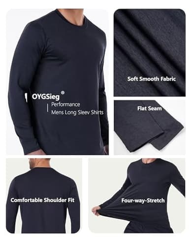 6 Pack Men's Quick Dry Long Sleeve Shirts UPF 50+ UV Sun Protection SPF Moisture Wicking T-Shirt for Casual Workout BL - Image 3