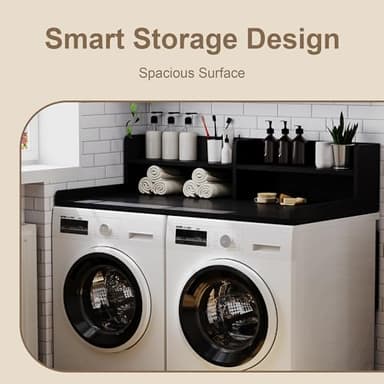 ChooChoo 2-Tier Washer Dryer Countertop with Adjustable Shelf, Spacious Laundry Room Storage for Folding Clothes and Efficient Organization, Black - Image 4