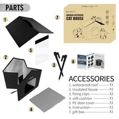 Rest-Eazzzy Outdoor Cat House, Feral Cat House Insulated with Mat and Clip, Weatherproof and Insulated, Cat Beds for Cats Kittens Puppies, Never Blow Away (Black, S 13" X 13" X 14") - Image 7