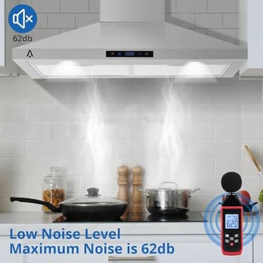 Range Hood 30 Inch, Kitchen Hood 265 CFM, Stainless Steel Vent Hood With Touch Control, Stove Hood With 3-Speed Exhaust Fan, Adjustable Chimney & LED Light, Silver - Image 5