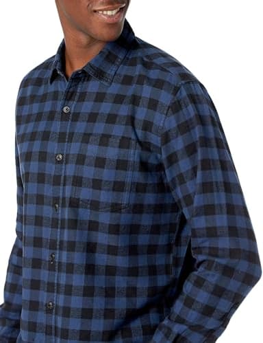 Amazon Essentials Men's Long-Sleeve Flannel Shirt (Available in Big & Tall), Black Blue Buffalo Plaid, Medium - Image 4