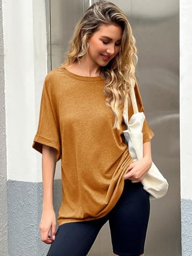 Women Oversized T-Shirt Summer Casual Short Sleeve Loose Tee Tops Orange Red - Image 5