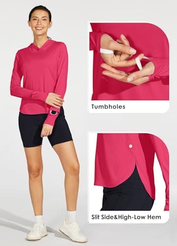 Willit Women's Sun Shirts Hoodie UPF 50+ SPF Long Sleeve Hiking Lightweight Quick Dry UV Protection Outdoor Clothing Rose Red XXL - Image 4