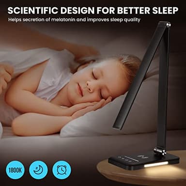 JOSTIC LED Desk Lamp with Night Light, Fast Wireless Charger, USB Charging Port, 10 Brightness, 5 Color Modes, Dimmable Bedside Table Lamp for Bedroom, Touch Control, Auto Timer, 1200Lux Super Bright - Image 3